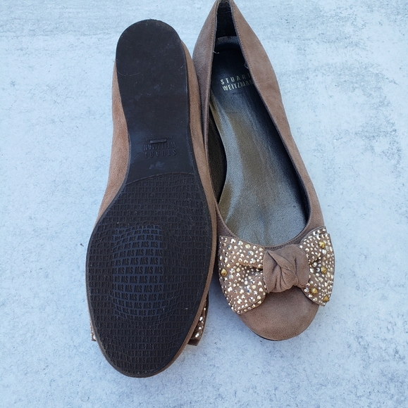 Stuart Weitzman Suede Embellished Bow Ballet Flats Sz 7.5 - Picture 4 of 6